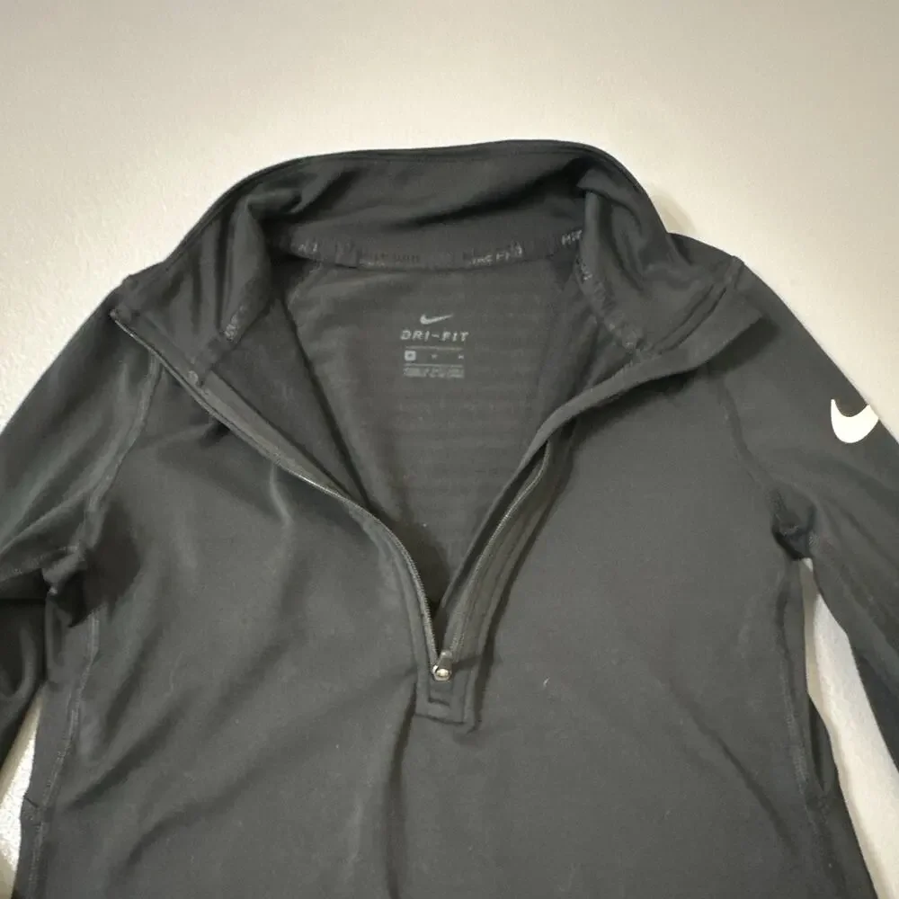 Nike Dri-FIT Womens Activewear 1/2 Zip Mock Neck Long Sleeve Black M